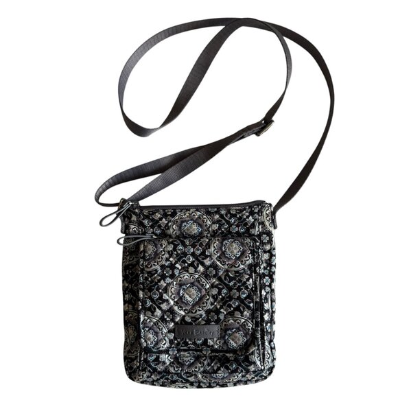 Vera Bradley Deluxe Crossbody Purse Bag Floral Blue Gray Adjustable Strap - Picture 3 of 16